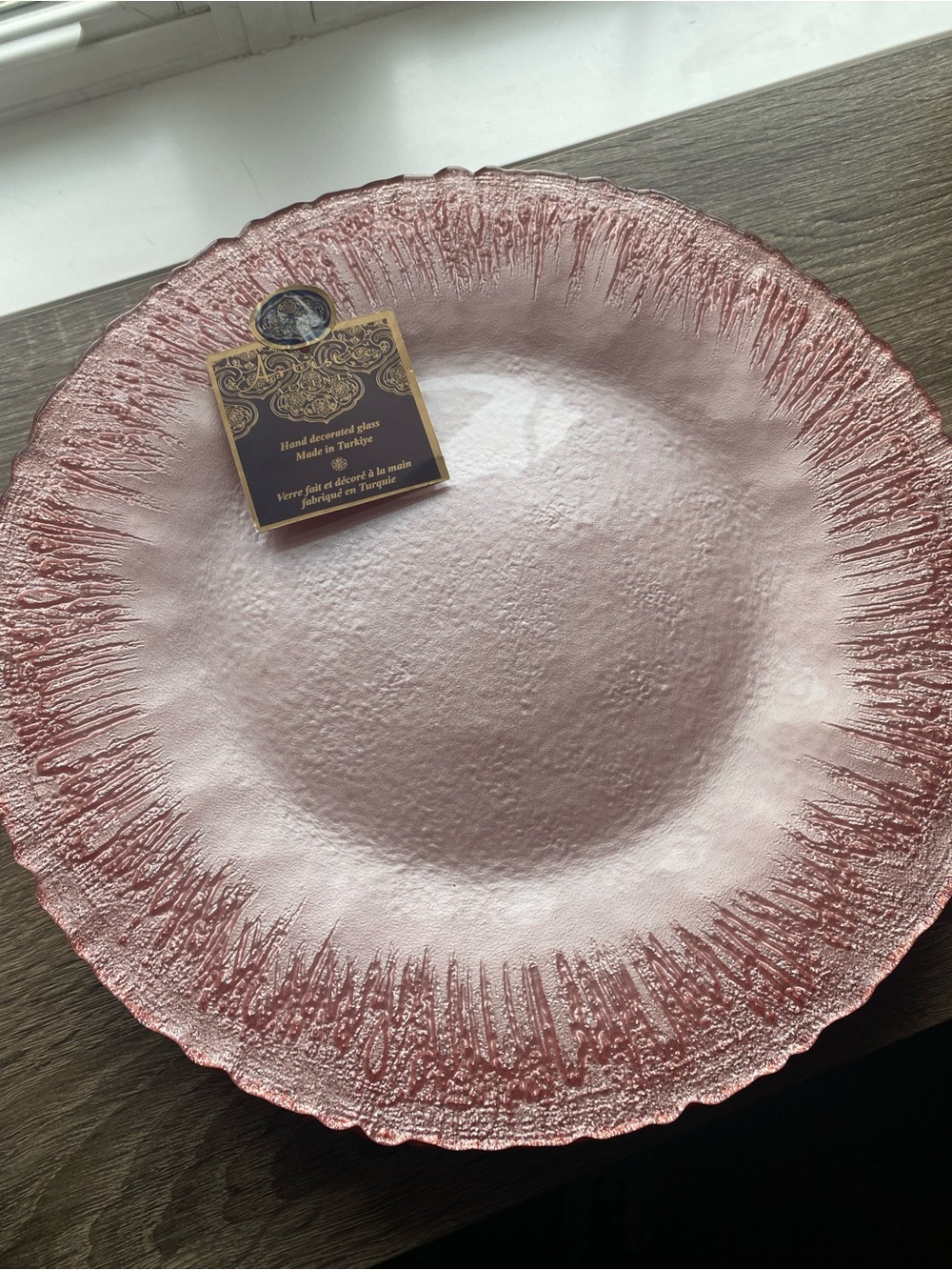 4 Hand Decorated Pink Turkish Glass Plates- Elegant Table ready.